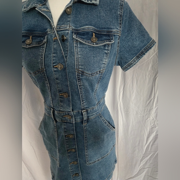 Eco Peace Love Button Denim Mini Dress - Picture 7 of 13